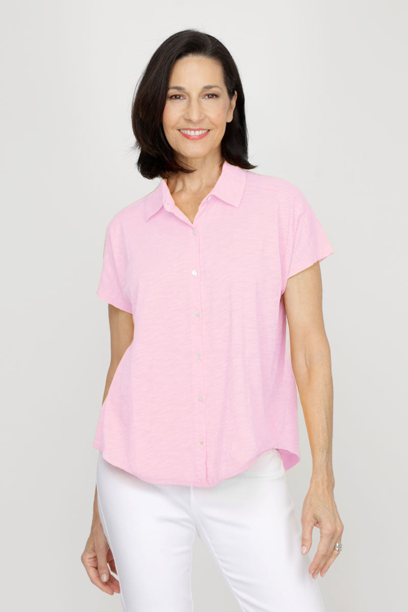 61607 Button Front Tee w/ Collar