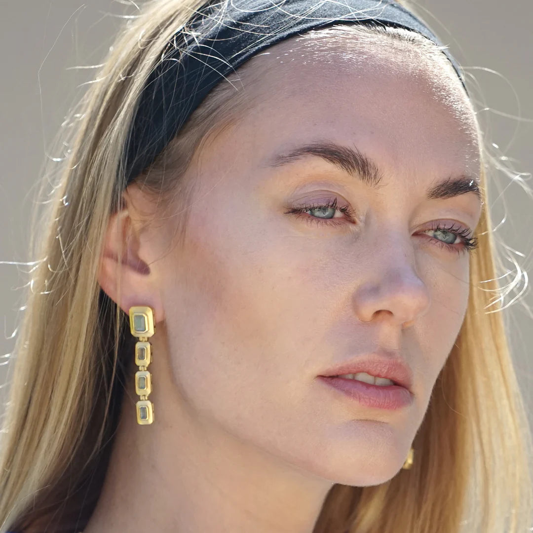 Gold Labradorite Beryl Earrings