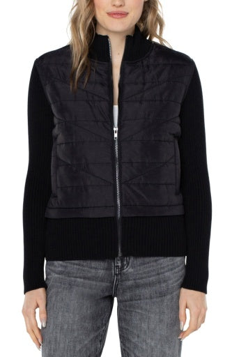 l/s quilted front full zip sweater
