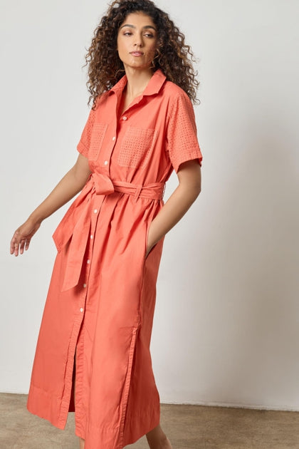Eyelet Trim Maxi Shirt Dress