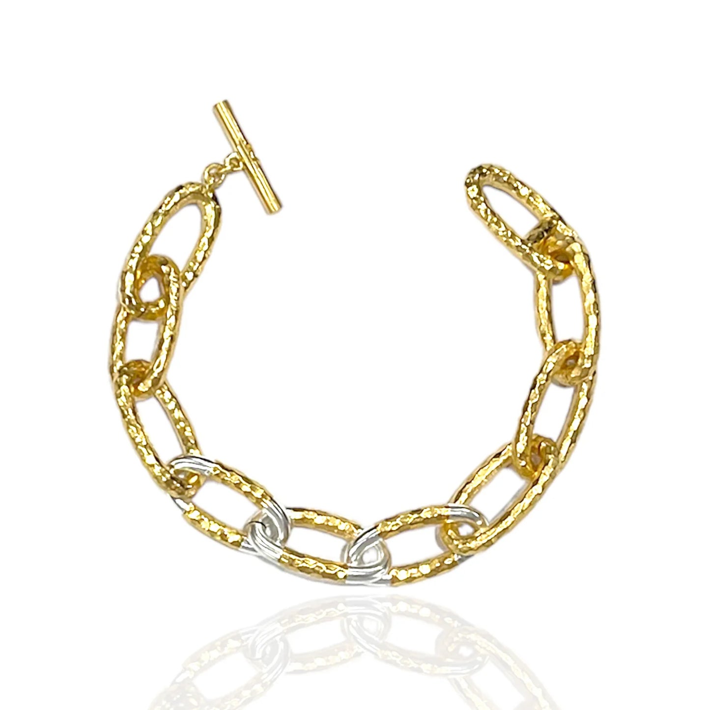 Two-Tone Eli Hammered Chain Bracelet 8"