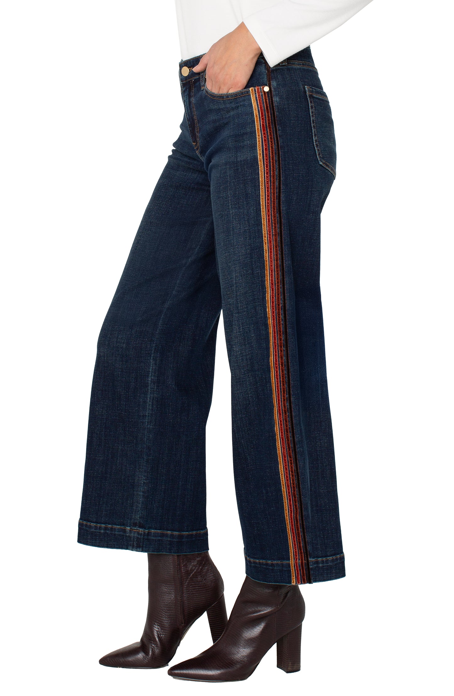 stride wide leg w/ velvet trim 28' ins