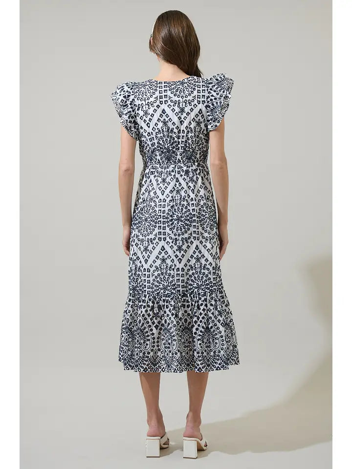 At Sea Eyelet Zayla Midi Dress