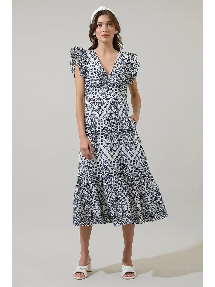 At Sea Eyelet Zayla Midi Dress