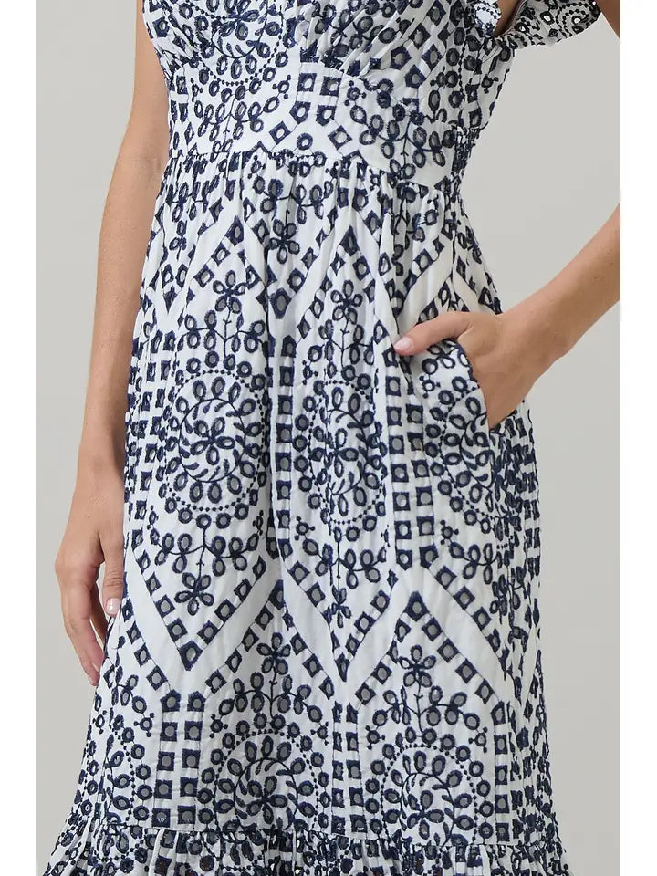 At Sea Eyelet Zayla Midi Dress