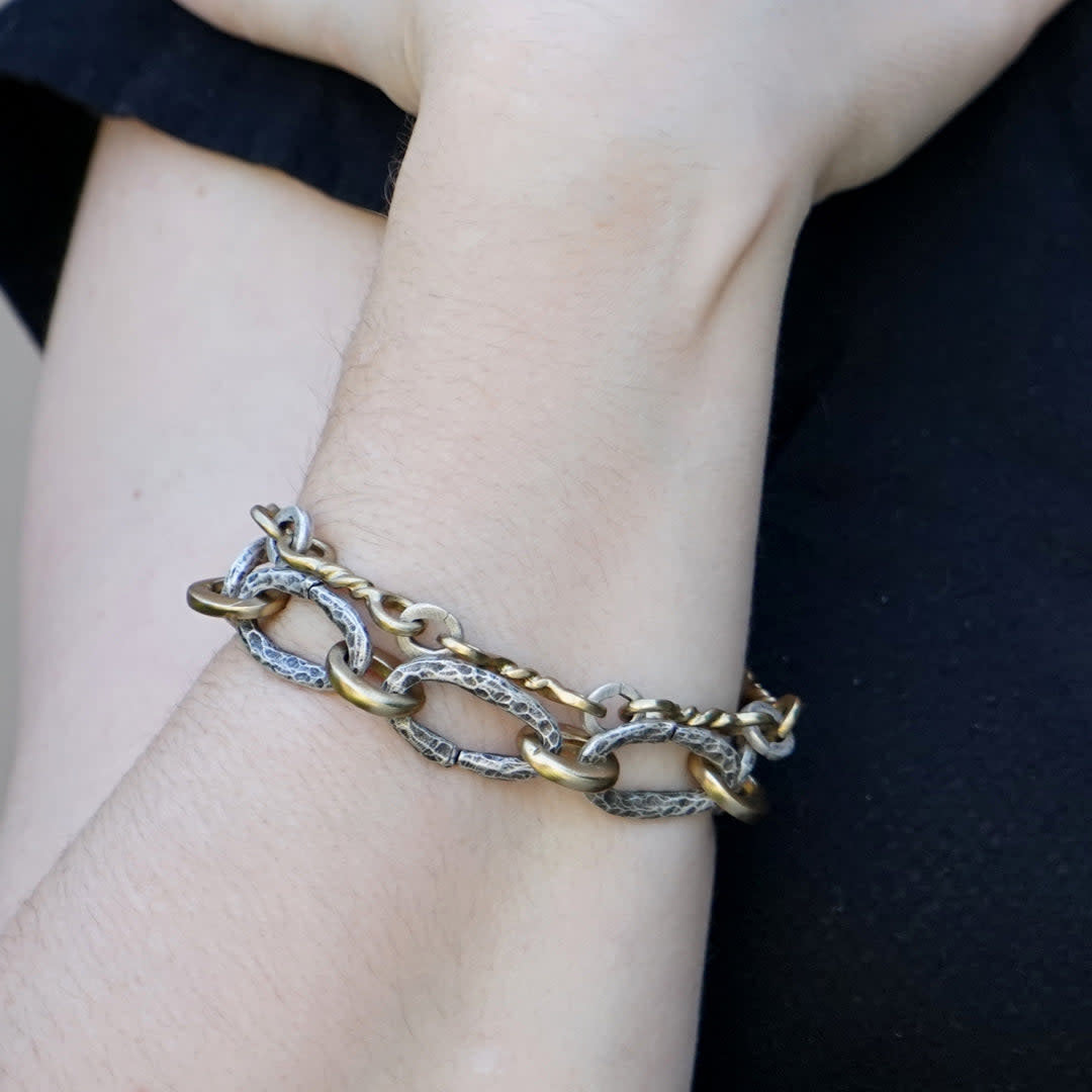 Vintage Silver Hammered Link Bracelet