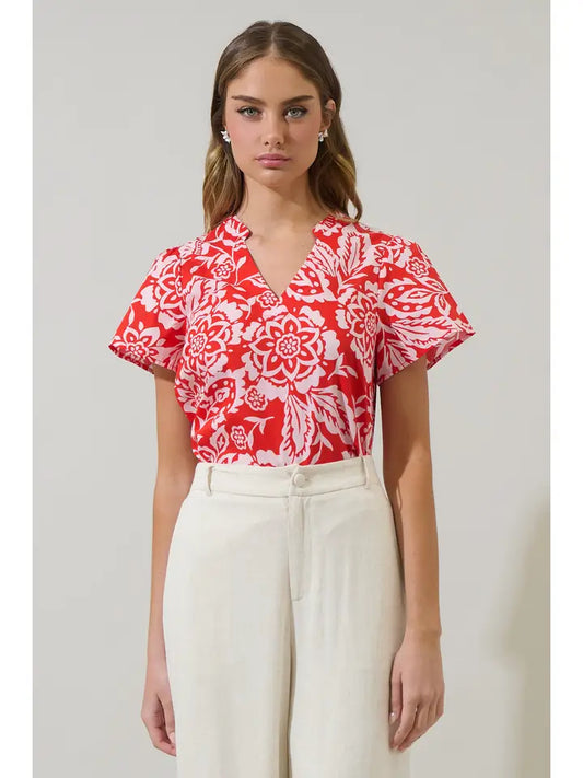Hazen Floral Risony Pleated Top