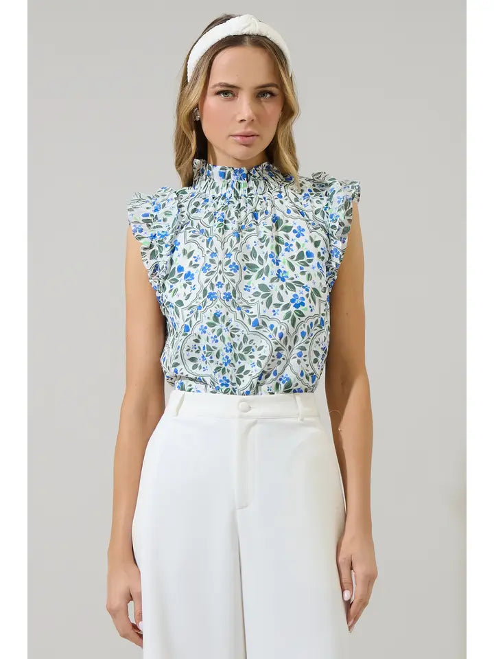 Hilo Floral Zoie Ruffle Top