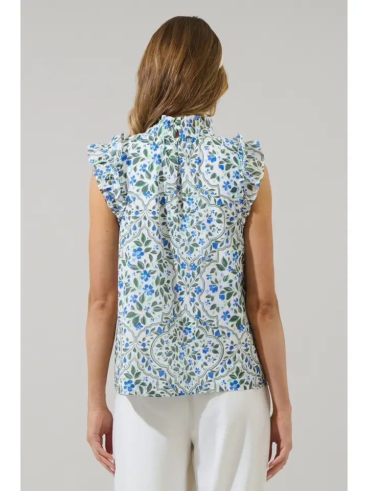 Hilo Floral Zoie Ruffle Top
