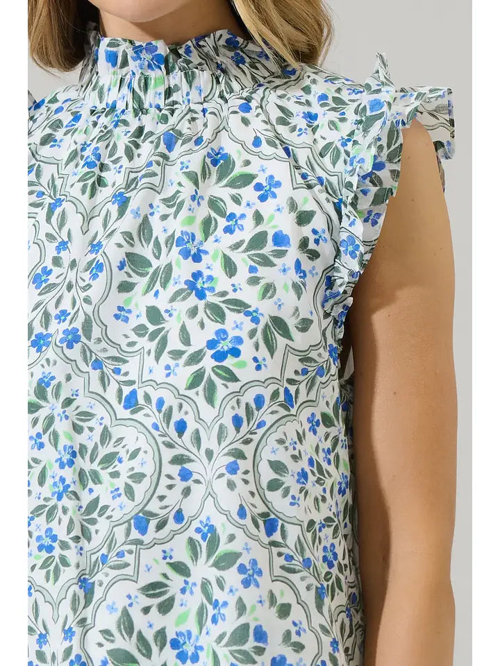 Hilo Floral Zoie Ruffle Top