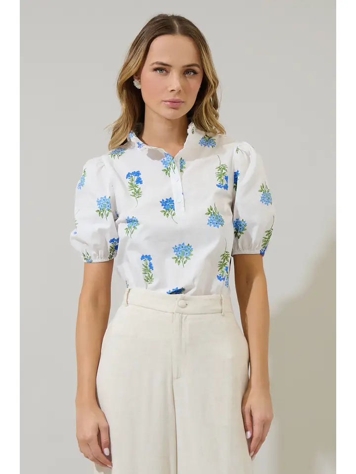 Jillian Floral Miraya Mock Neck Poplin Top