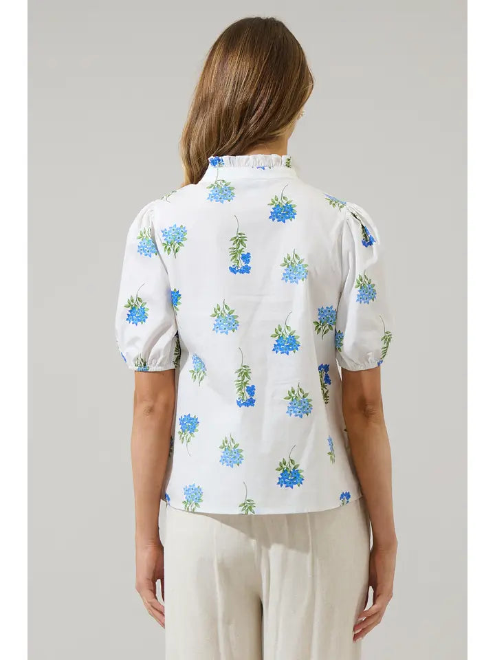 Jillian Floral Miraya Mock Neck Poplin Top