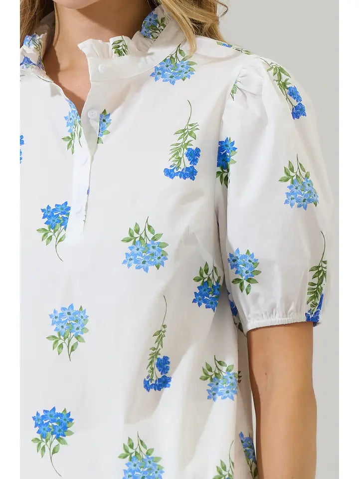 Jillian Floral Miraya Mock Neck Poplin Top