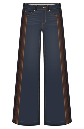 stride wide leg w/ velvet trim 28' ins