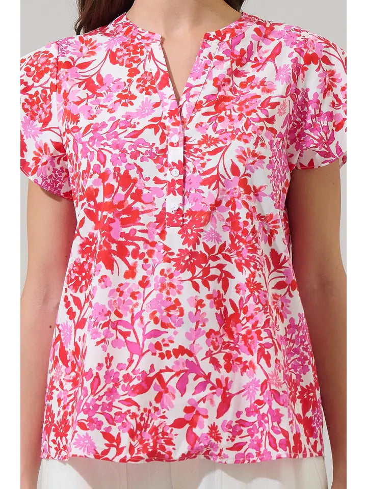 Reidy Floral Cass Flutter Sleeve Top