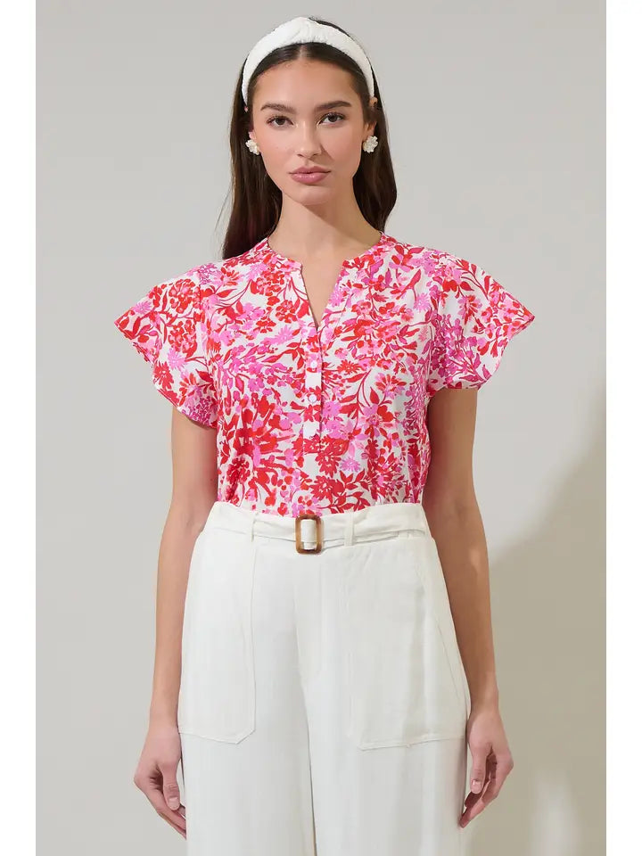 Reidy Floral Cass Flutter Sleeve Top