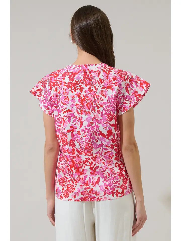 Reidy Floral Cass Flutter Sleeve Top