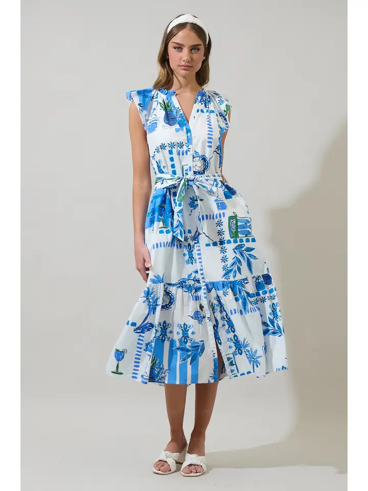 Sosy Floral Charlotte Button Midi Dress