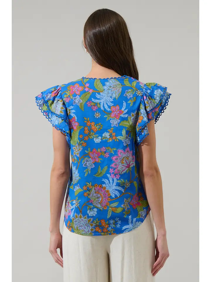 Sunlit Floral Ema Ruffle Top