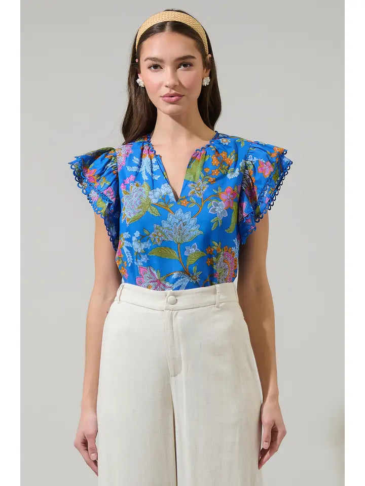 Sunlit Floral Ema Ruffle Top