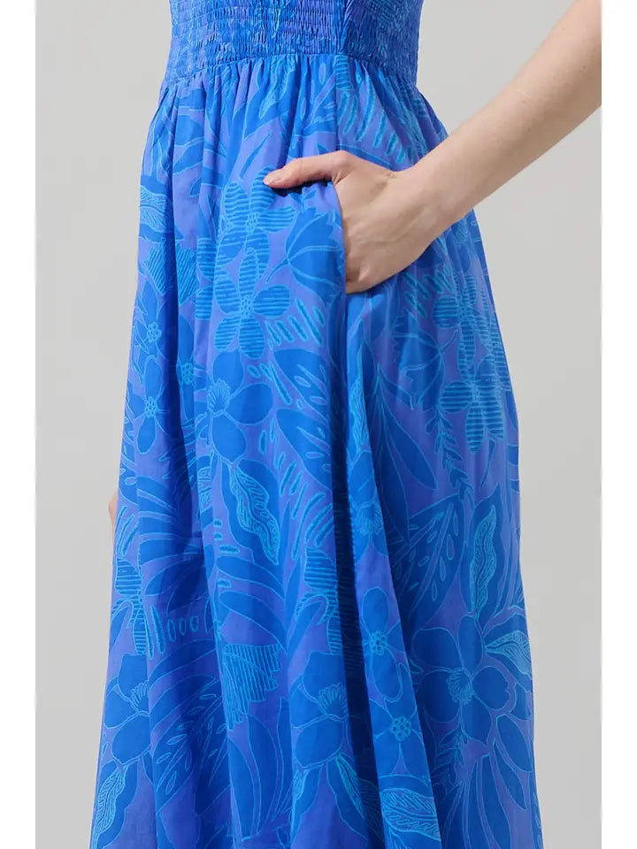 Warren Floral Cecil Smocked Sleeveless Midi Dress