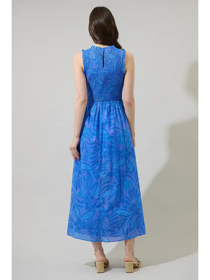 Warren Floral Cecil Smocked Sleeveless Midi Dress