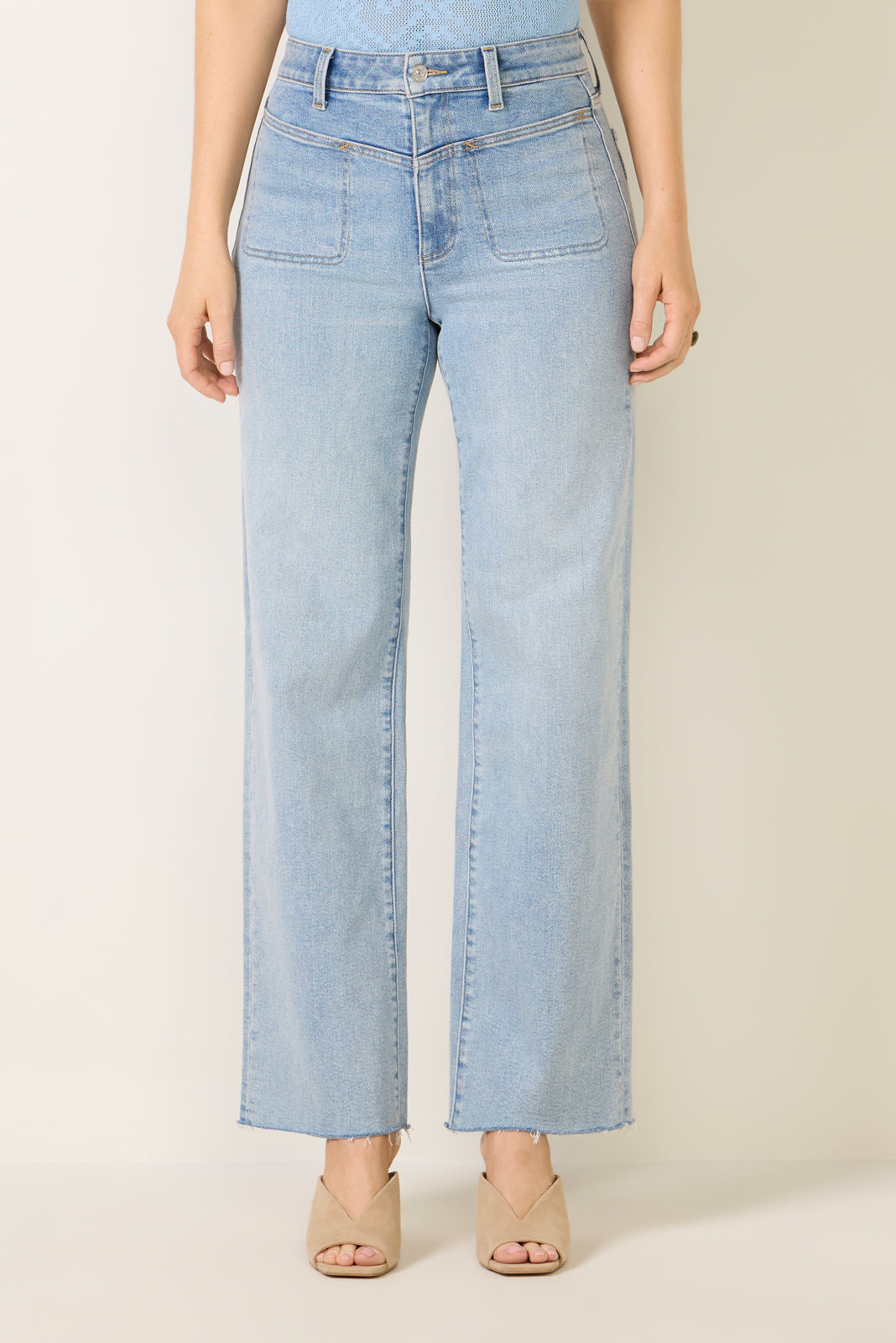 Anessa 31" front yoke stitch through pockets raw hem