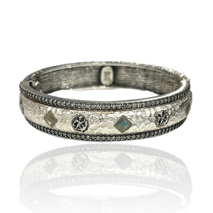 Vintage Silver & Satin Silver Labradorite Mota Coin Bangle