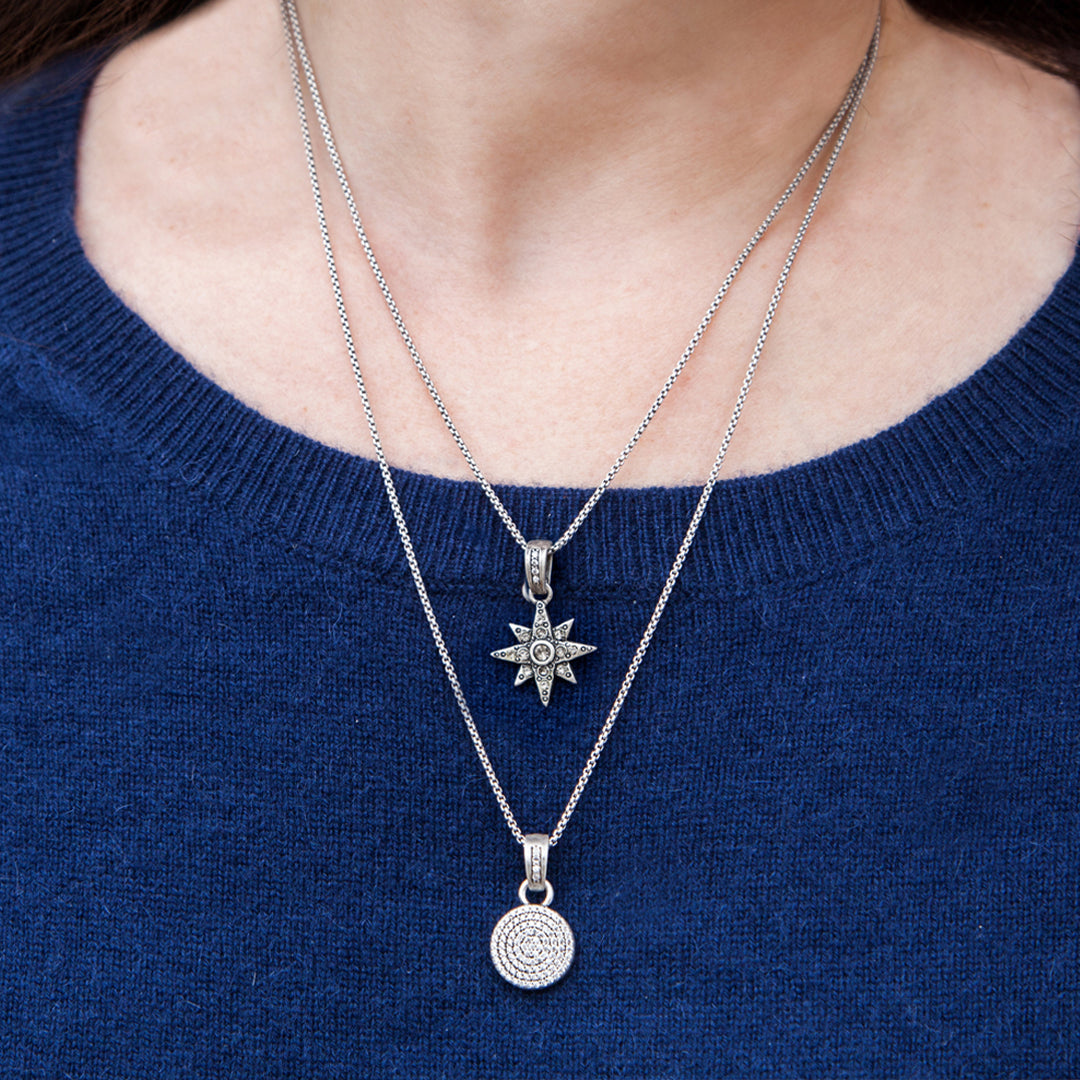 Vintage Silver Pave Disc Necklace