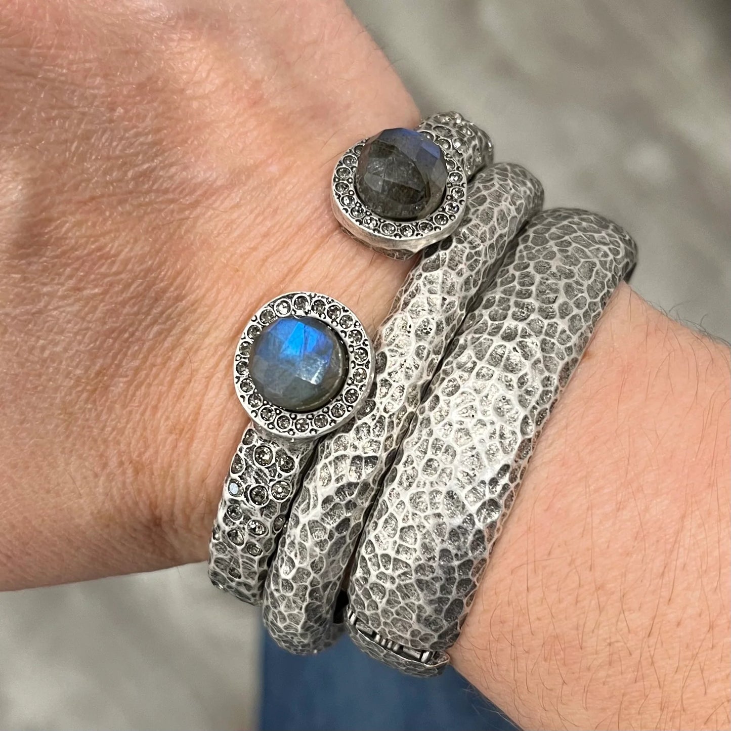 Vintage Silver Tuscany Double Labradorite Bangle