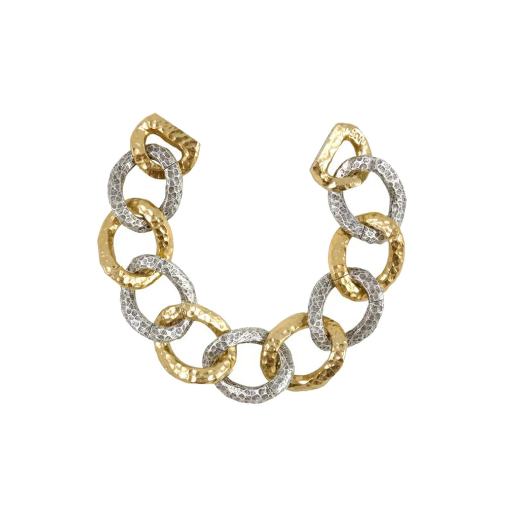 Two Tone Chariot Hammered Link Bracelet