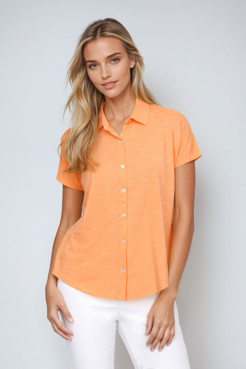 61607 Button Front Tee w/ Collar