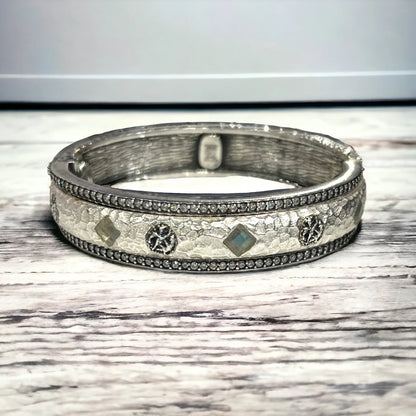 Vintage Silver & Satin Silver Labradorite Mota Coin Bangle