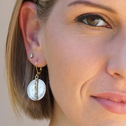 Gold Mini Wilhelmina Coin & Crystal Bar Earrings