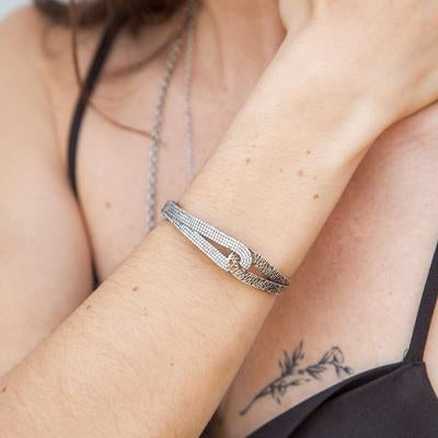 Gunmetal Rockove Crystal Hammered Loop Bangle