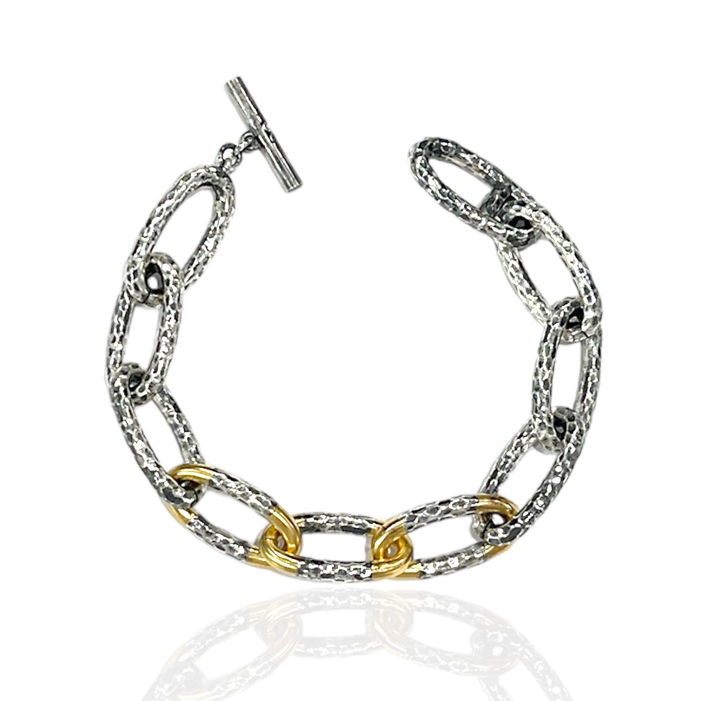 Two-Tone Eli Hammered Chain Bracelet 8"