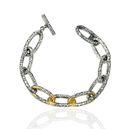 Two-Tone Eli Hammered Chain Bracelet 8"