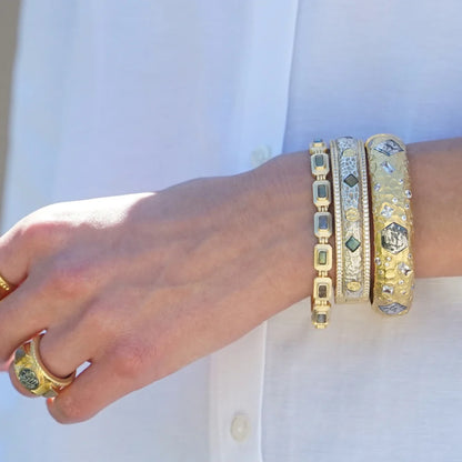 Gold & Satin Silver Labradorite Mota Coin Bangle