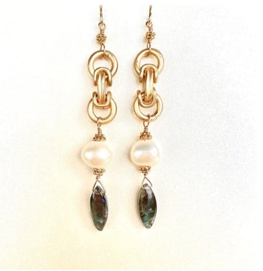14K Chain with Pearl and Labradorite Earring