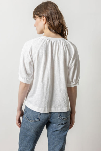 Shirred Split Neck Raglan