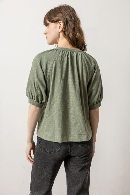 Shirred Split Neck Raglan