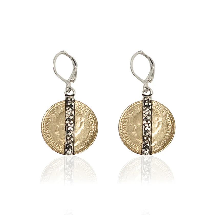 Vintage Silver Mini Wilhelmina Coin & Crystal Bar Earrings