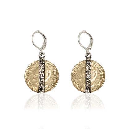 Vintage Silver Mini Wilhelmina Coin & Crystal Bar Earrings