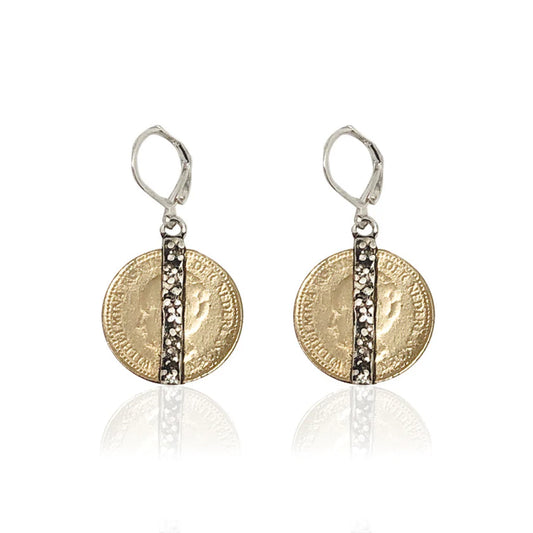 Vintage Silver Mini Wilhelmina Coin & Crystal Bar Earrings