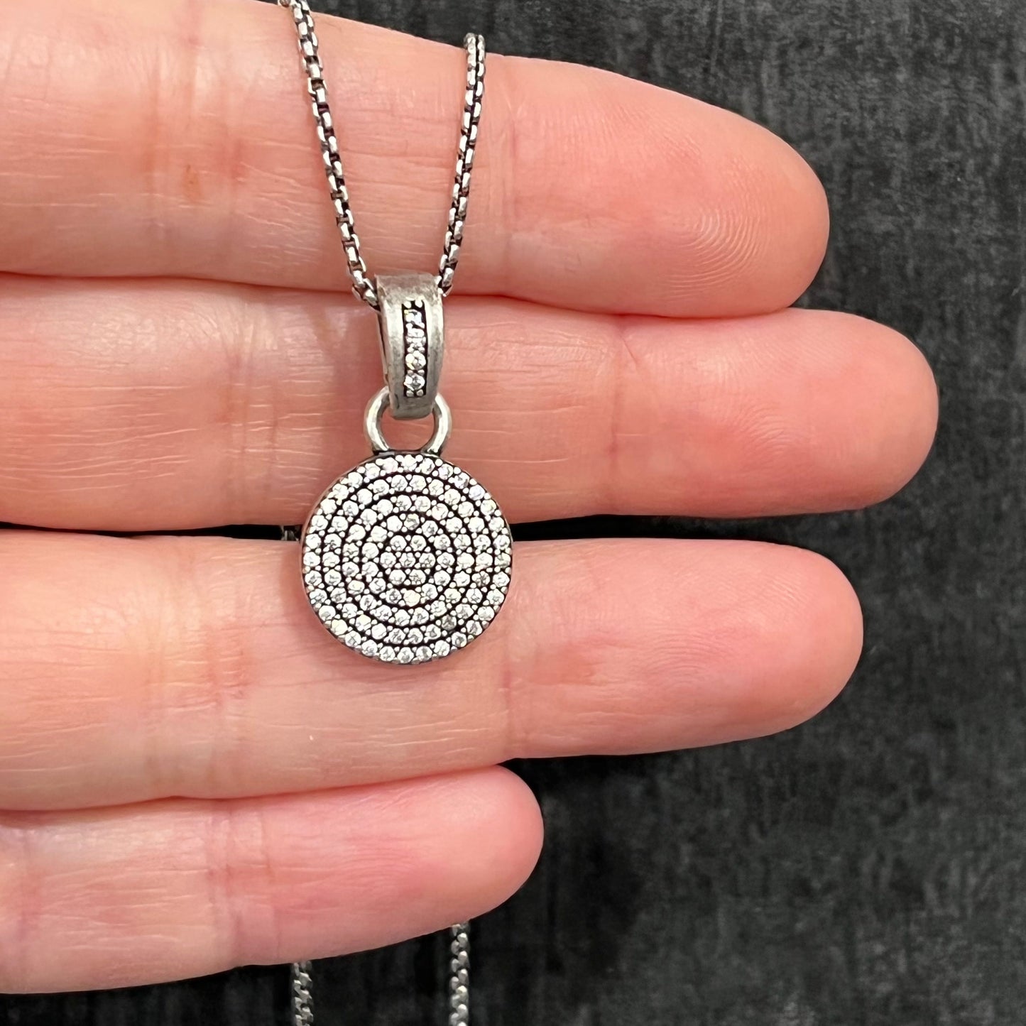 Vintage Silver Pave Disc Necklace