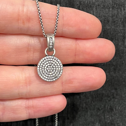 Vintage Silver Pave Disc Necklace