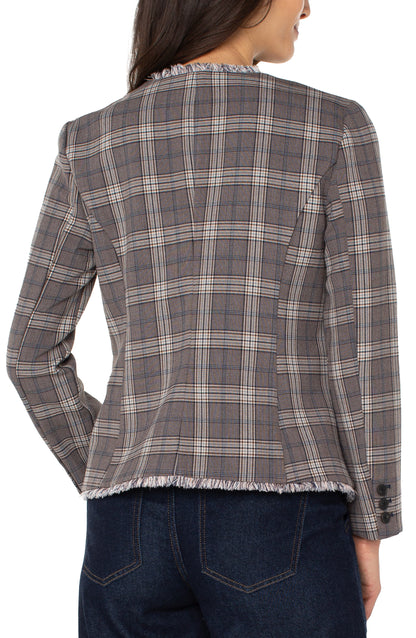 collarless fitted blazer w/ fray 26'