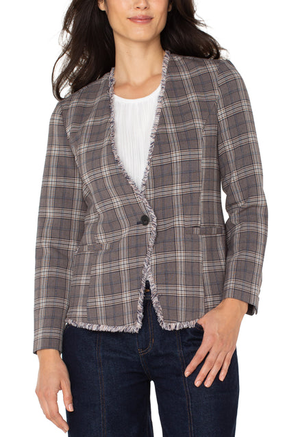 collarless fitted blazer w/ fray 26'