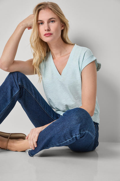 Smocked Hem V-Neck
