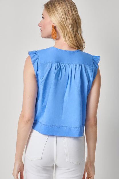 Smocked Shoulder V-Neck